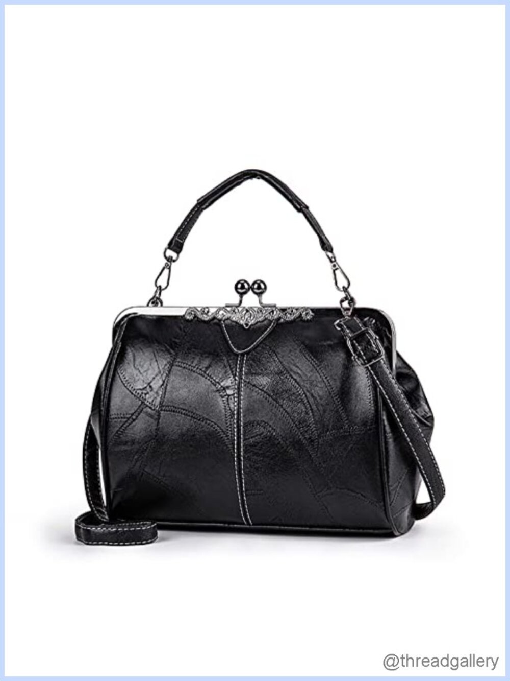 Vintage Oil Leather Satchel Kiss Lock Crossbody Handbag Clutch Purse